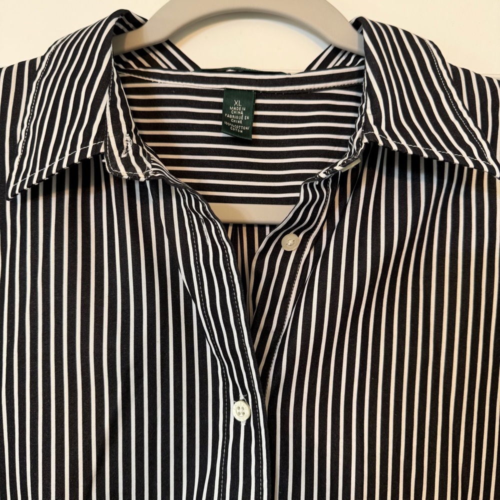 Ralph Lauren Women’s Black White Striped Long Sleeve Button Up Shirt Size XL - Picture 3 of 9